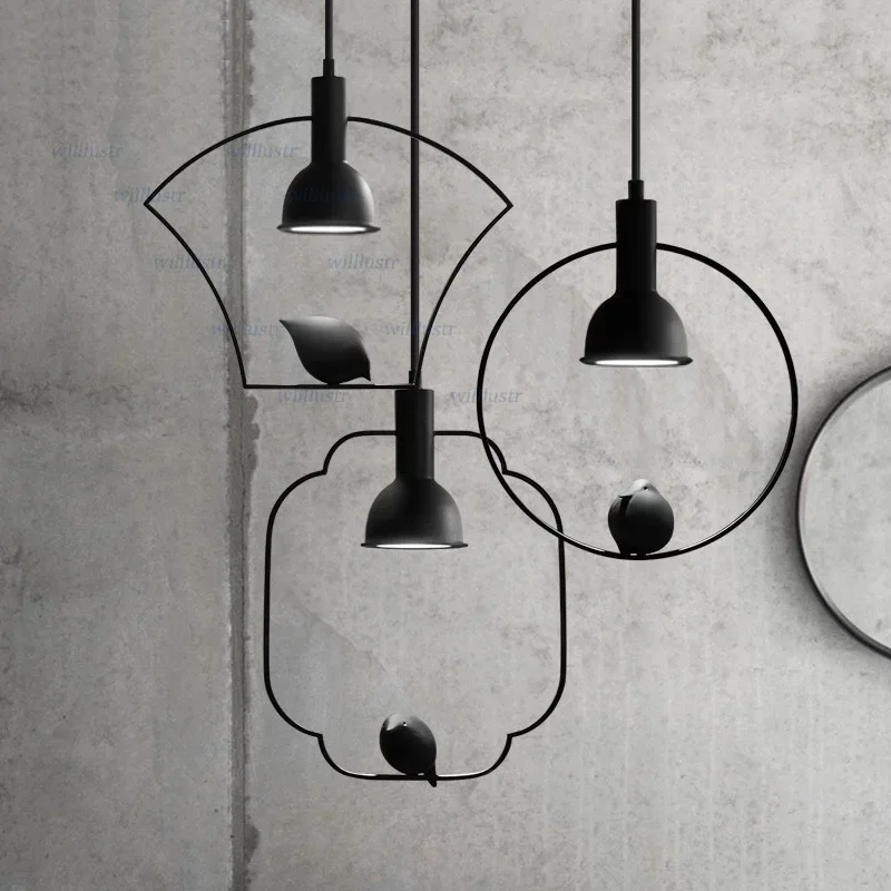 Metal Bird Suspension Light China Style Iron Pendant Lamp Hotel Lounge Foyer Sitting Dining Room Zen Hanging Ceiling Chandelier