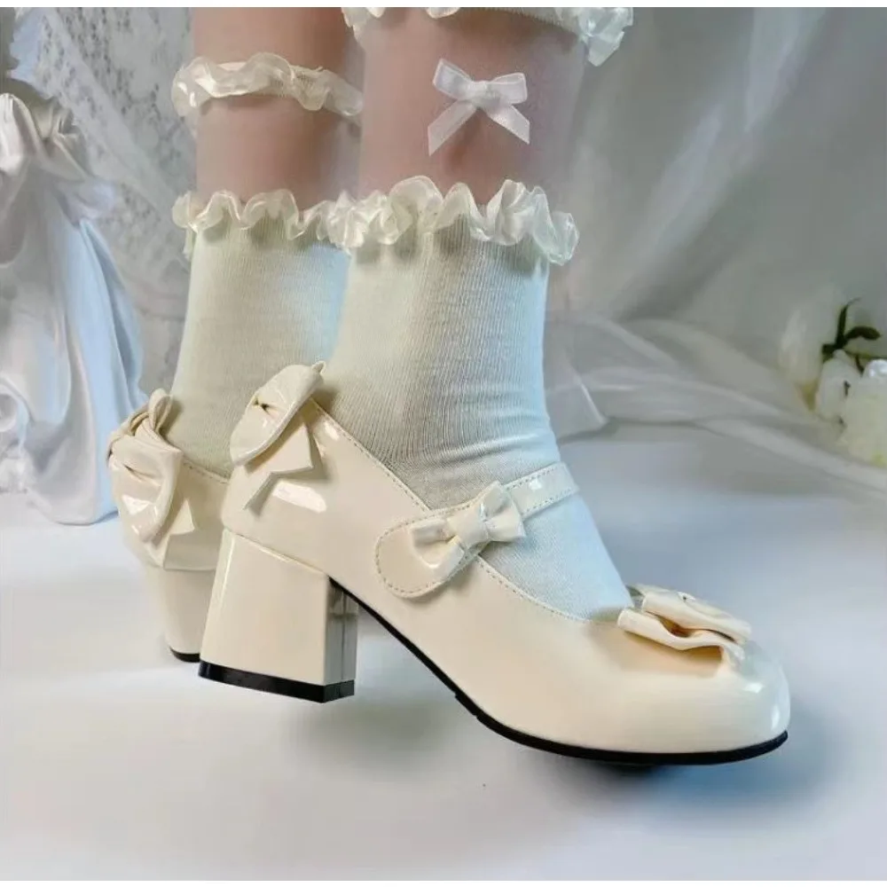 

Women's Shoes Sweet Cute Lolita Shoes Light PU Leather High Heels Single Shoe Japanese Style Sweet Skirt Footwear Mary Jane Shoe