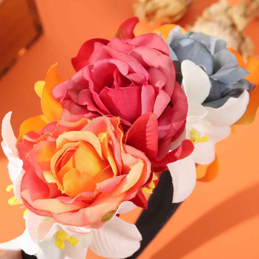 Halloween Festival Flower Crown Headband Biomimetic Rose Flower Hair Hoop Dress Up Hair Band Hair Hoops Hair Accessories