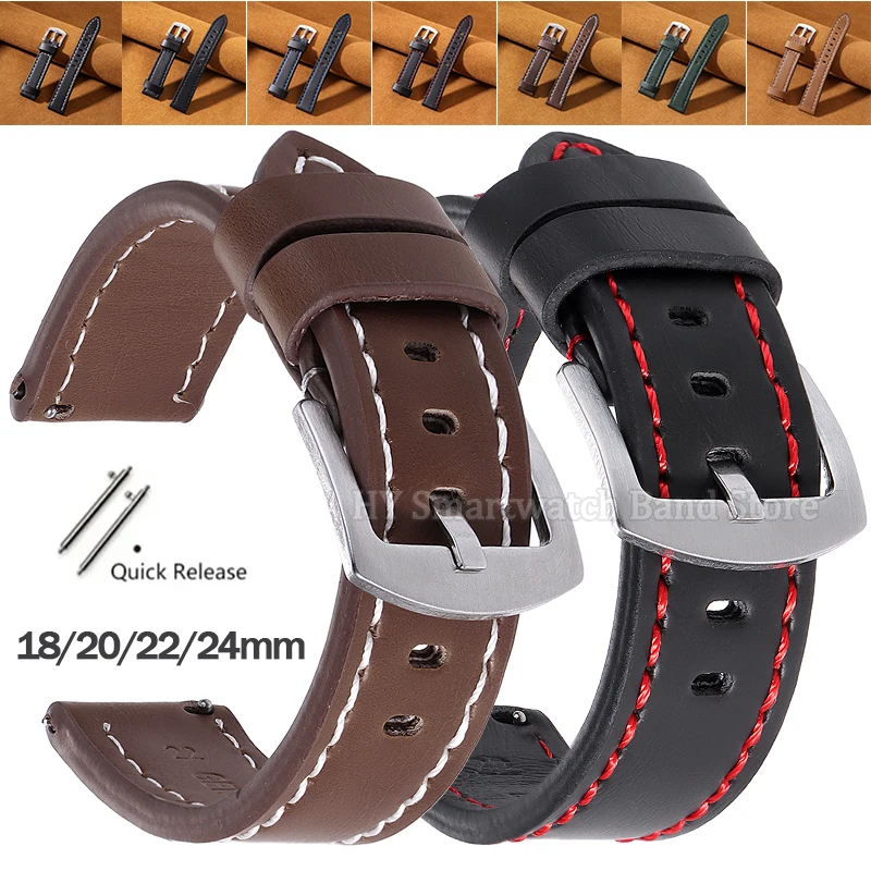 Pulseira de relógio de couro de vaca 18mm 20mm 22mm 24mm para pulseira smartwatch universal de liberação rápida pulseira de relógio de substituição masculina
