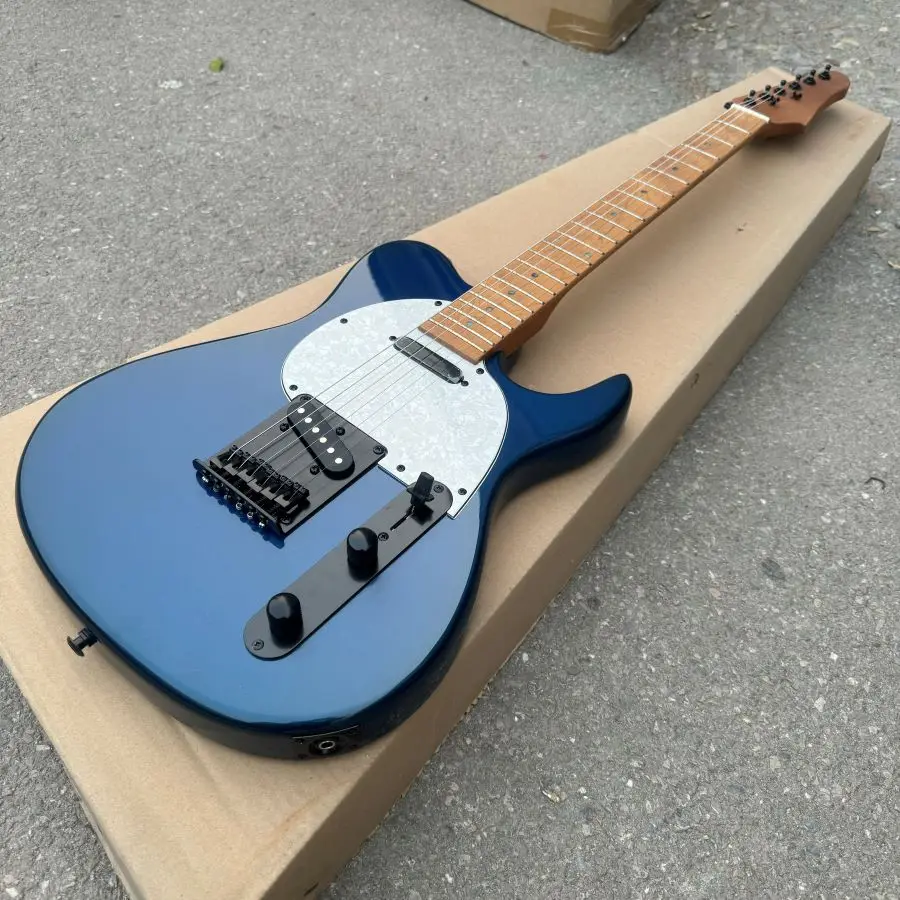 metal blue electric guitar telecaster type baked maple neck