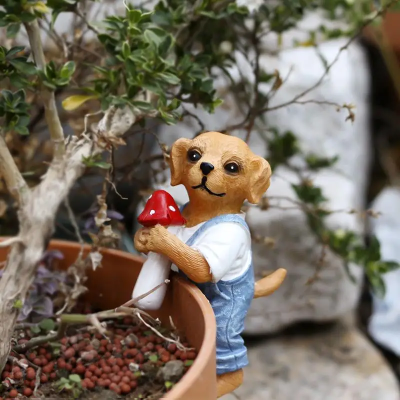 *Cute Hanging Dog Figurine Flower Pot And Vase Hugger Resin Dog Bonsai Terrarium Edge Decor Planter Pot Hanger Garden Ornaments view 2
