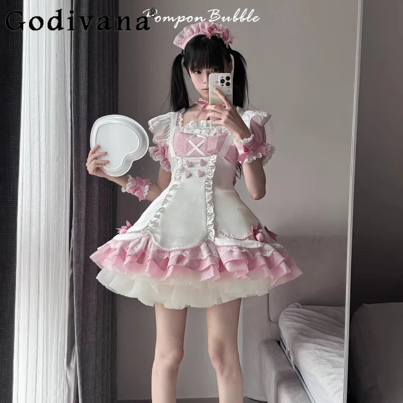 

Original Japanese Sweet Lolita Short Sleeve Dresses OP Women Slim Fit Lo Cos Maid Dress Kawaii Y2K Birthday Party Dress Vestidos
