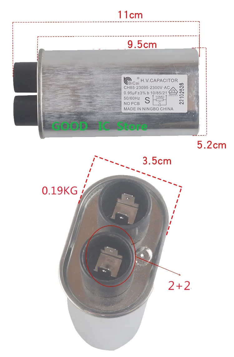 Imagem -06 - Capacitor de Alta Tensão Inserção Bicai 3663 mm Mais + Mais 2300v 082 uf 09 uf 095 uf 114 uf 1.15uf Forno Microondas Industrial 1pc Novo