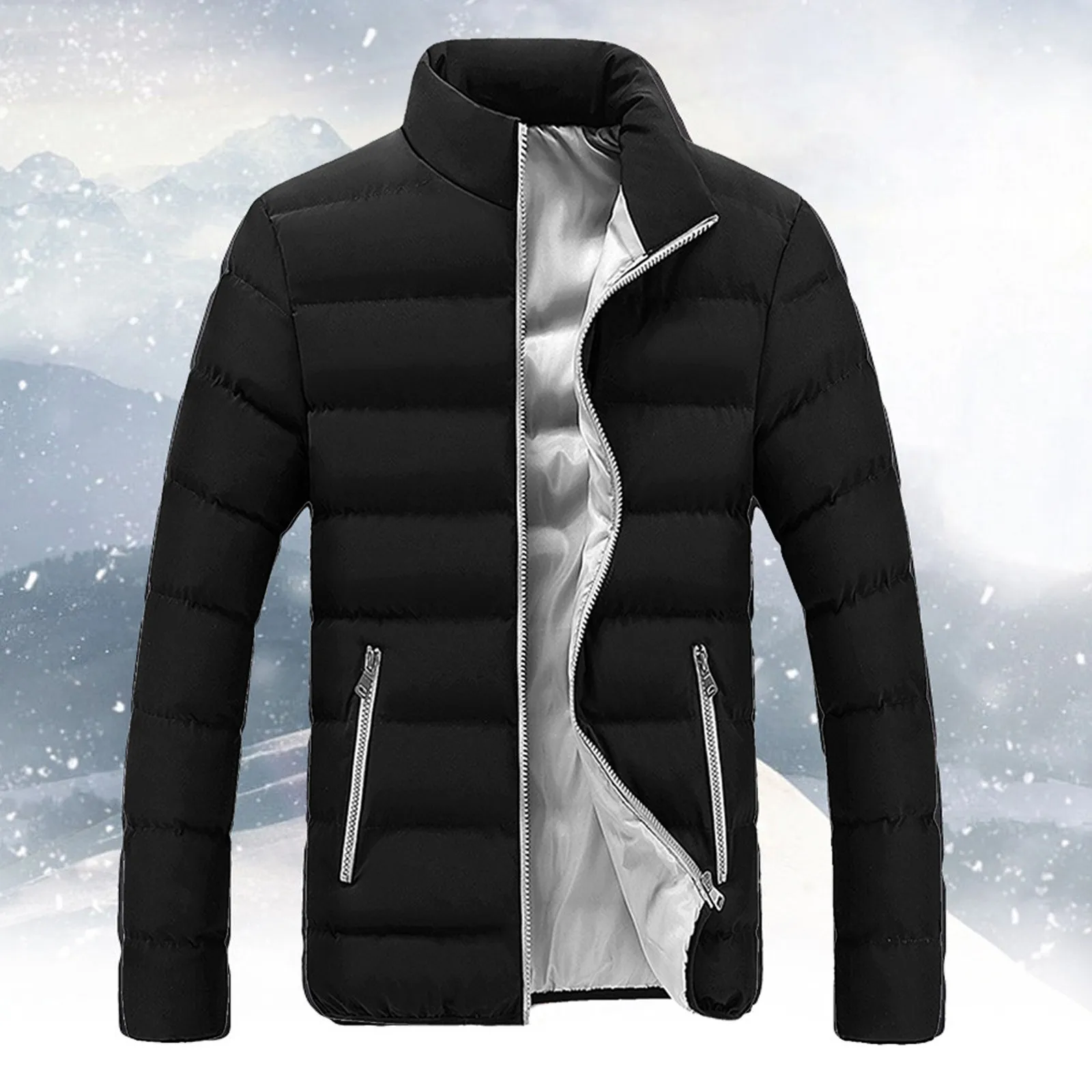 New Thick Men Parka Jackets Warm Winter Cotton Padded Down Casual Men\'s Outwear Coats Solid Stand Collar Male Windbreak Jacket