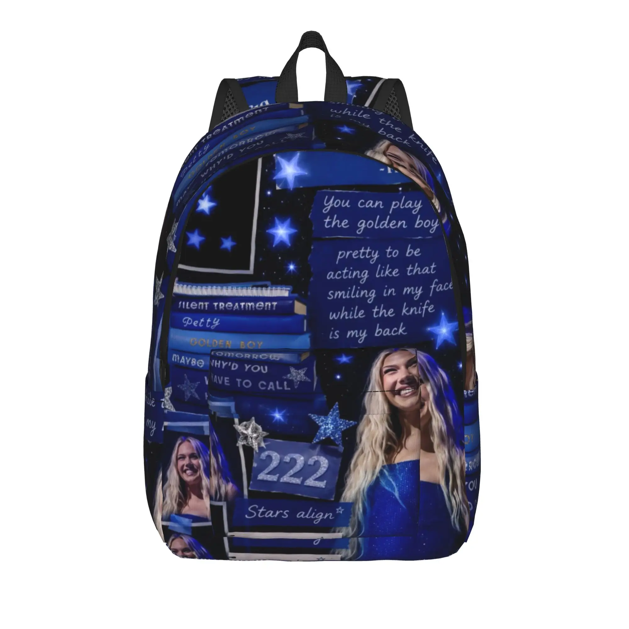Blue Text Photo Patchwork Freya Skye Backpack  Modern Backpacks Boy Hiking Soft High School Bags Designer Rucksack