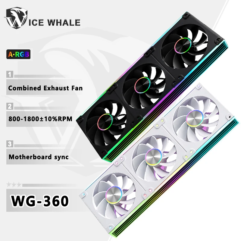 ICE Whale WG-120/240/360 PC Case Fan 3PIN ARGB Motherboard Sync Combination Structure Cold Exhaust PWM Cooling Fan Ventilador