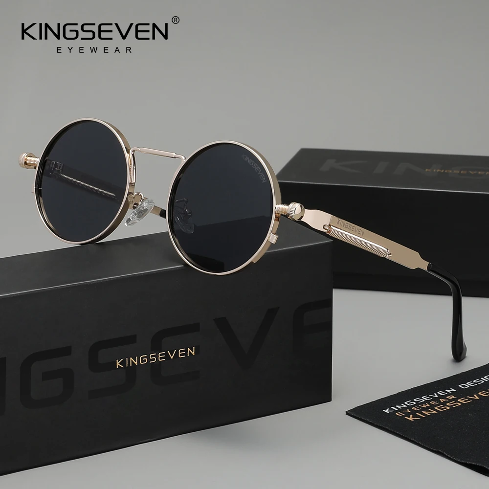 

KINGSEVEN готические солнцезащитные очки в стиле стимпанк, поляризационные UV400, очки высокого качества, модные мужские и женские очки в круглой оправе в стиле ретро для вождения