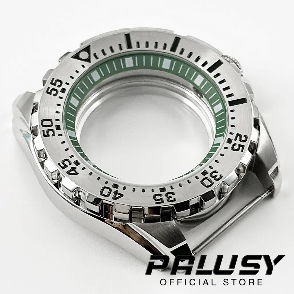 Caja de reloj de anillo verde de 44MM, caja de reloj de acero inoxidable plateado, compatible con movimiento NH34, NH35, NH36, NH38, NH39, NH70, NH72