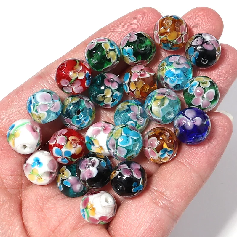 10pcs/lot Multiple Colors Flower Lampwork Beads Round Spacer Beads  For Diy Jewelry Making Bracelet Necklace Accessories