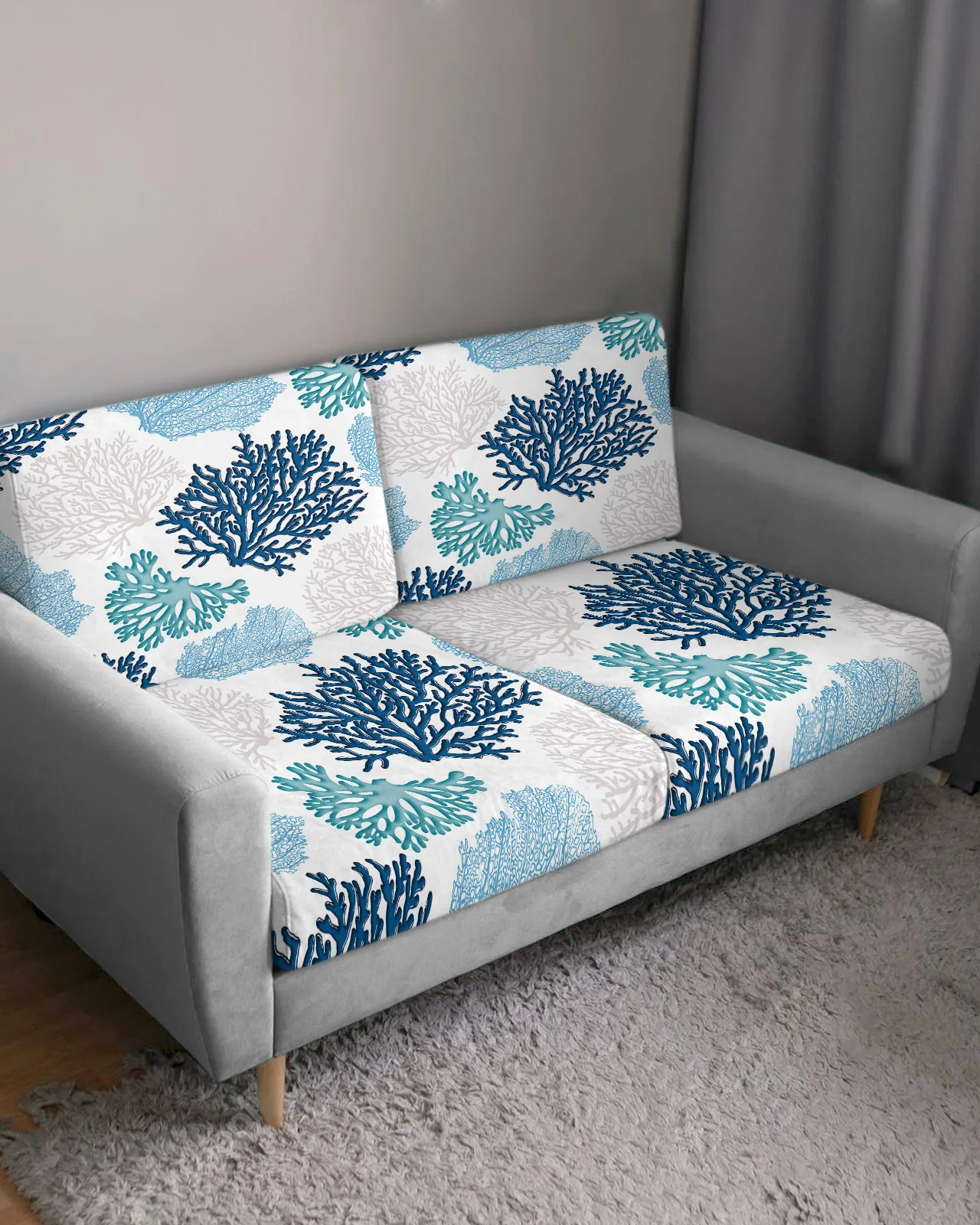 Blue Marine Coral Sofa Seat Cushion Cover Funiture Protector Couch Covers for Sofas Anti-dust Removable Slipcover