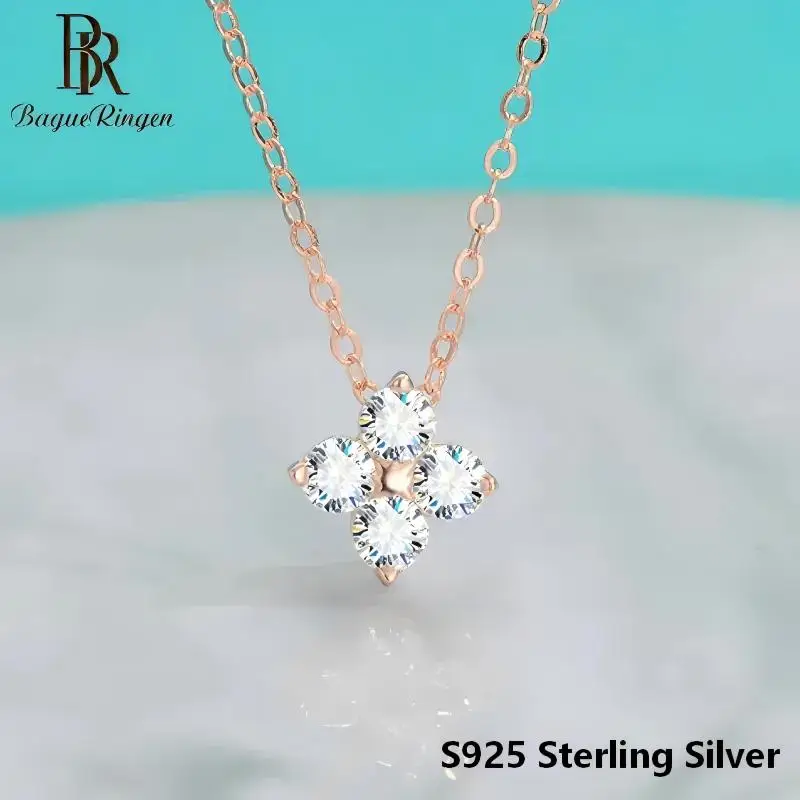 BR 3mm High-Grade Minimalist Four-Leaf Clover Necklace D VVS1 Grade High-Quality Moissanite Jewelry