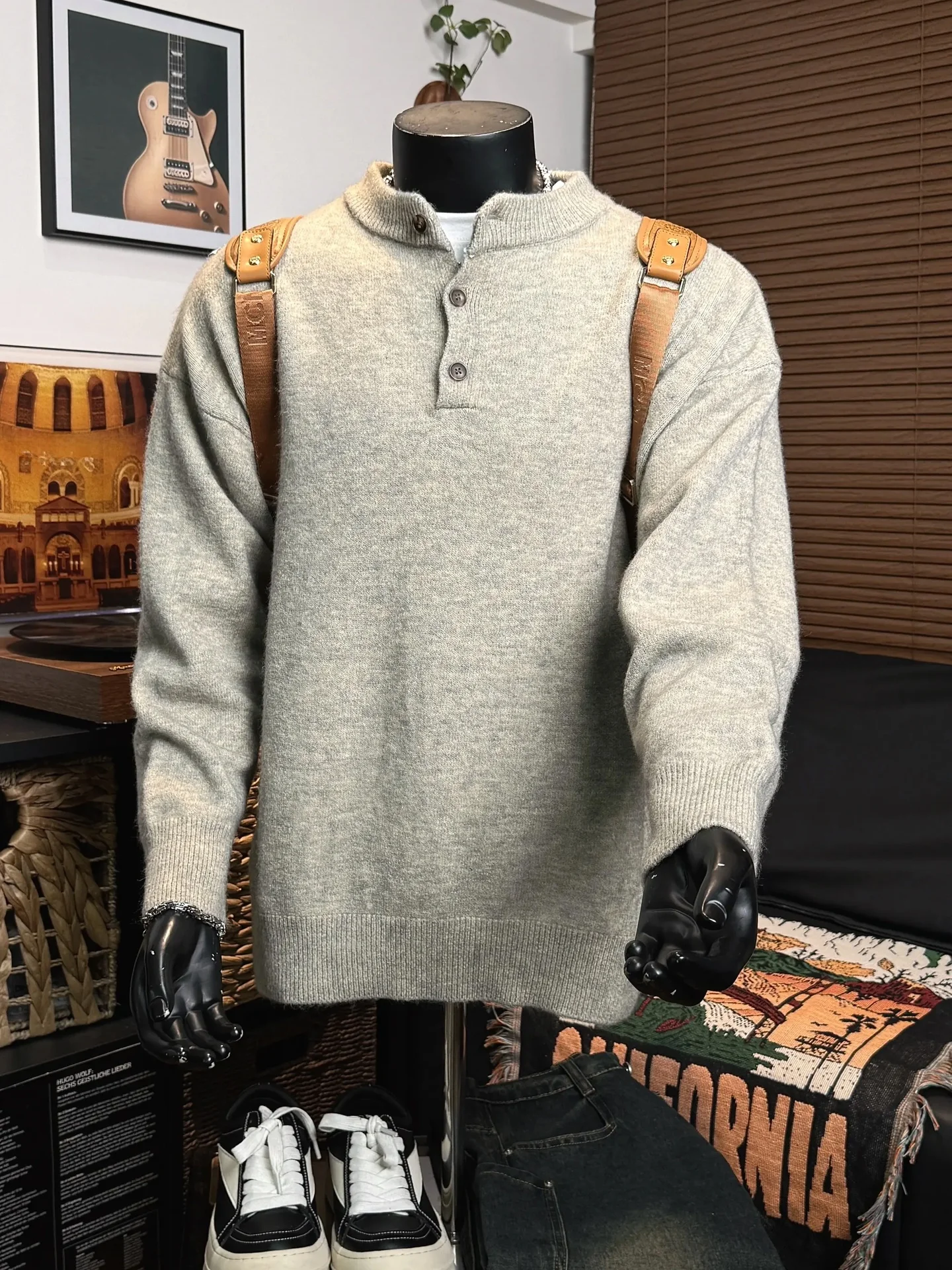 

American Sle Heavyweight Henry Collar Men's Knitwear Autumn Winter Lazy Sle High-End Cleanfit Inner Wear Overhead Sweater