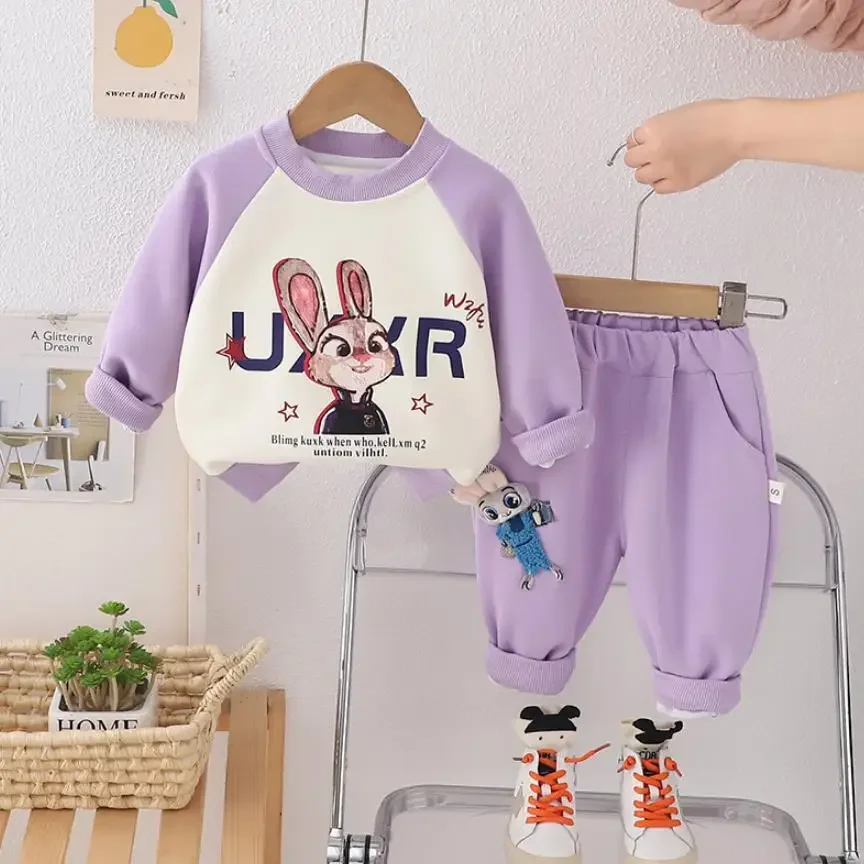 

Toddler Spring Outfits 2025 Baby Girls Designer Sets Cartoon Letter O-neck Bunny Sweatshirt And Pants Infant Kids Clothes