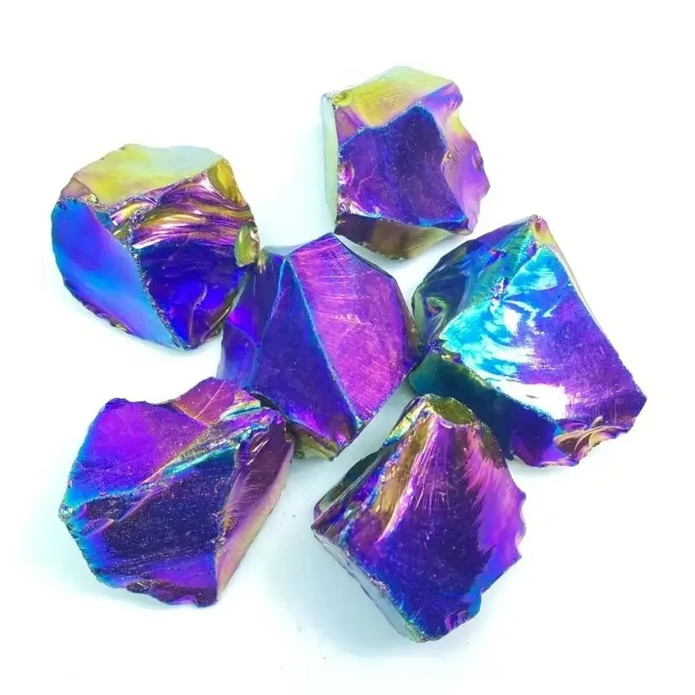Natural Aura Obsidian Raw Stone, 100g Electroplated Glitter Crystal Mineral Specimen for Reiki Healing, Home Room