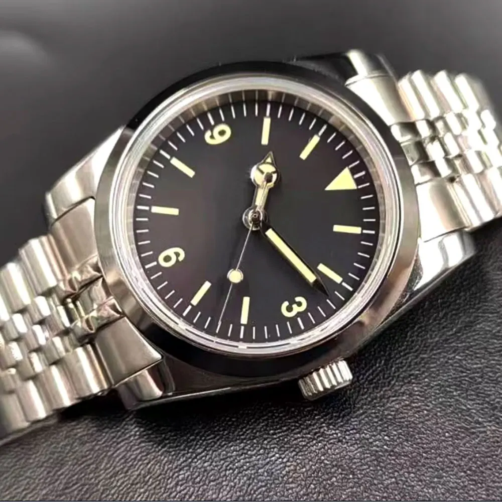 36 مللي متر/39 مللي متر 10ATM الأسود الهاتفي مضيئة رجل ساعة شعار مخصص الياقوت الزجاج الميكانيكية التلقائي الرجال الساعات #2