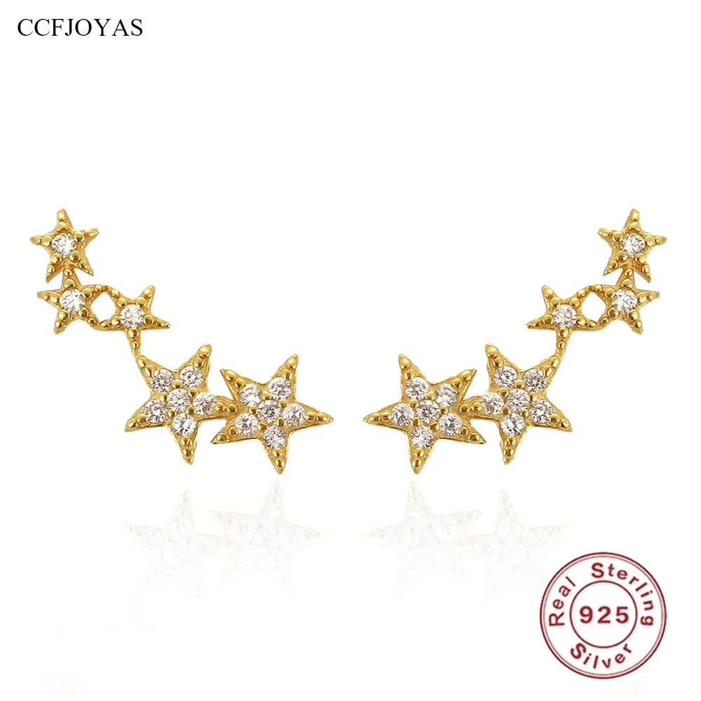 

CCFJOYAS 925 Sterling Silver Five-pointed Star Earrings for Women European and American Gold Silver color Star Stud Earrings