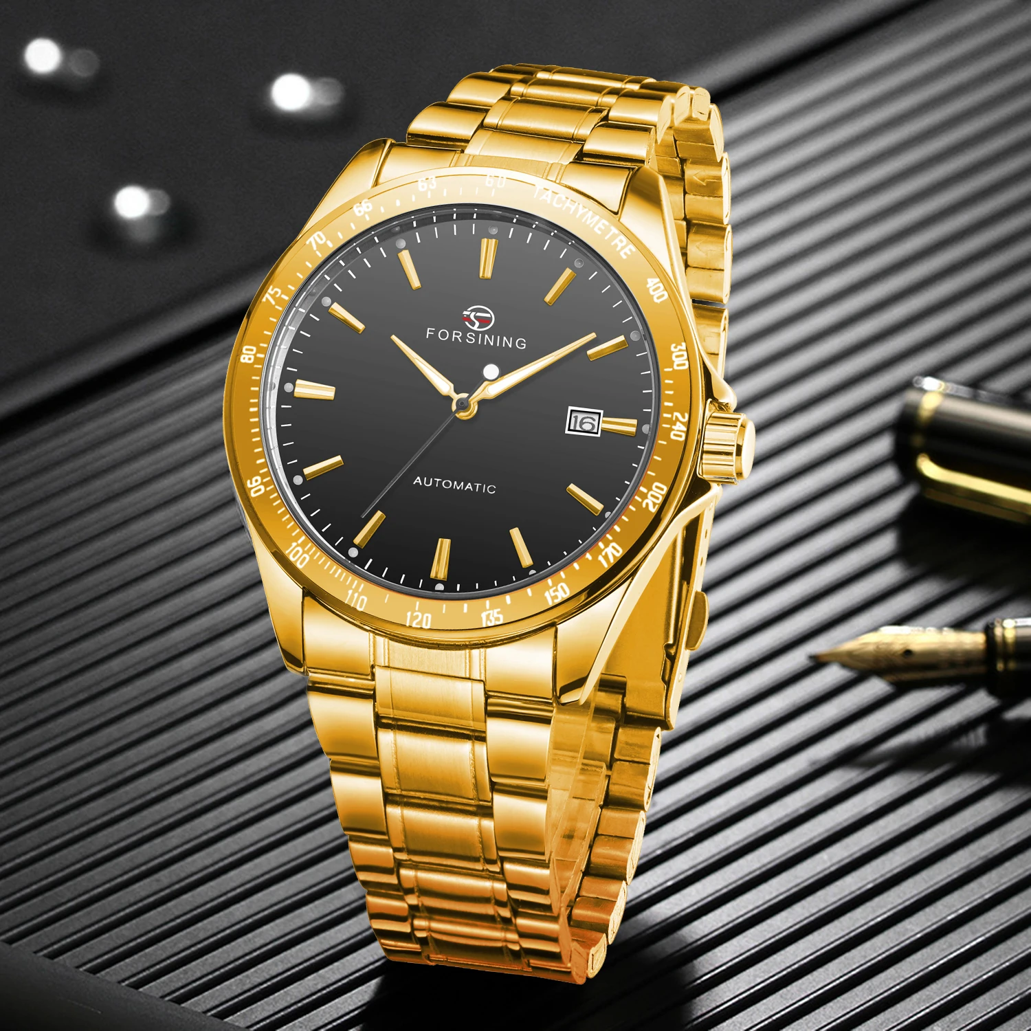 Minimalistische Business-Mechanische Uhren Mode Weißes Zifferblatt Edelstahlarmband Klassischer Kalender Automatische Herrenuhr Forsining