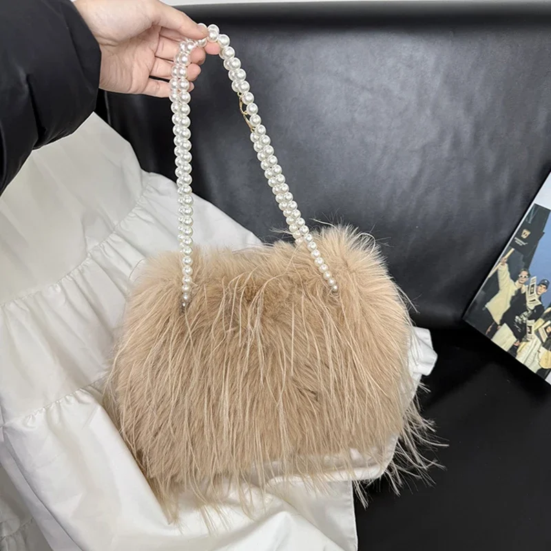 

2025 Brand Winter Warm Versatile Crossbody Bags Velvet Beading Solid Color Shoulder Bags Large Capacity Commuting Women's Bags