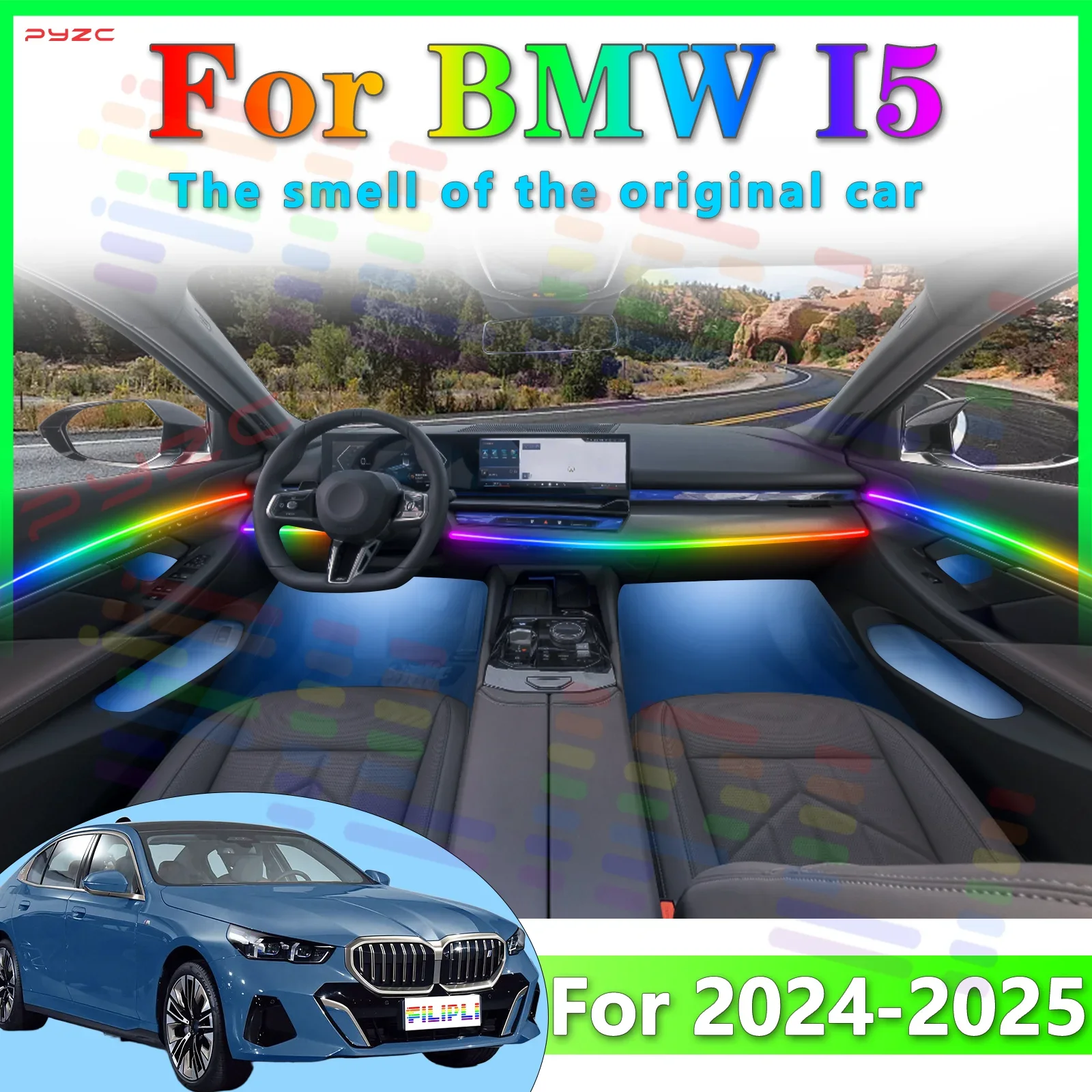 

Для BMW I5 интерьер скрытая акриловая светодиодная лента окружающего освещения 64 цвета приложение RGB симфония для удобного привода