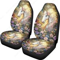 Horse Daisy Flower Print Car Front Seat Cover Set of 2, Auto Bucket Seats Protector Universal Car Accessories Interior Decor