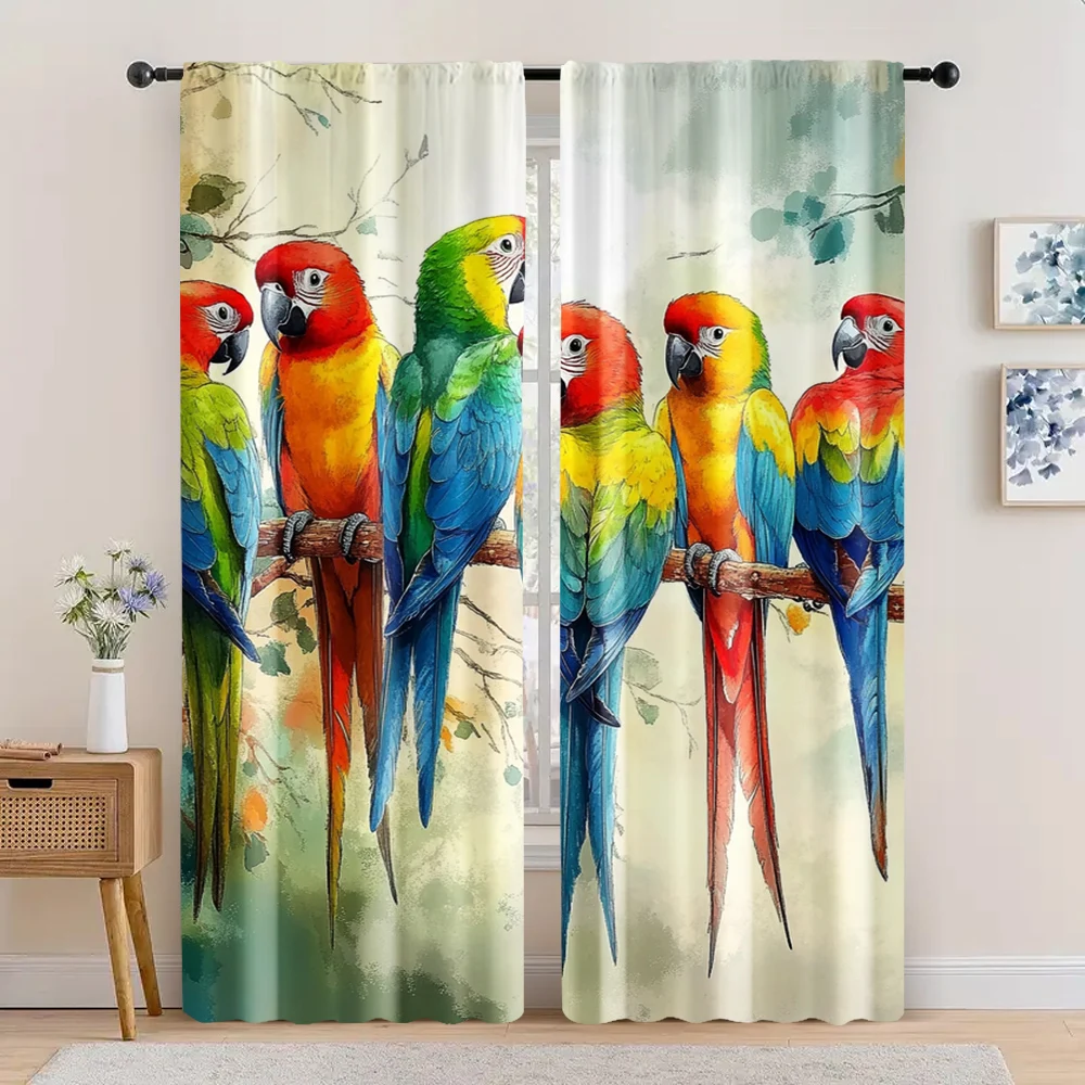 2pc,   Party Curtain curtainColored parrot combination Versatile 100% Polyester,Without Electricity Family Party Decoration