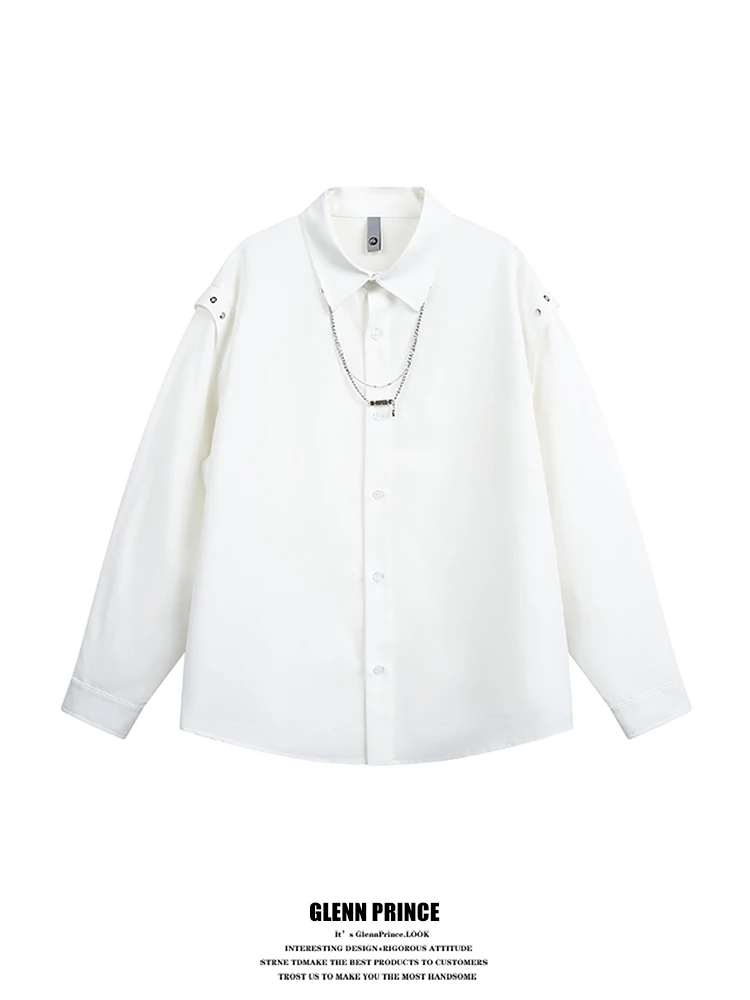 

Мужская модная футболка свободного кроя с длинным рукавом, белая, повседневная, от GPstudio, трендовая, с дизайном в виде ожерелья, хит продаж