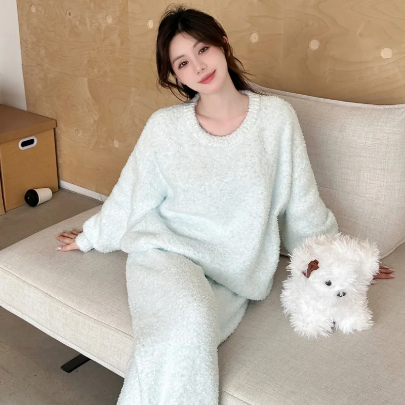 

Pajama Sets For Couples Women Polyester Slim Night Stylish Sister Moisture Wicking Washable Buttons Front Long Sleeve Pants Fall