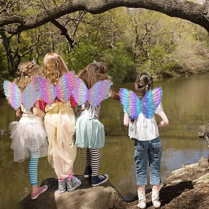 Colorful Angel Butterfly Elf Wings Girls Unicorn Fairy Wings For Baby Shower Kids Birthday Party Decor Dance Performance Cosplay