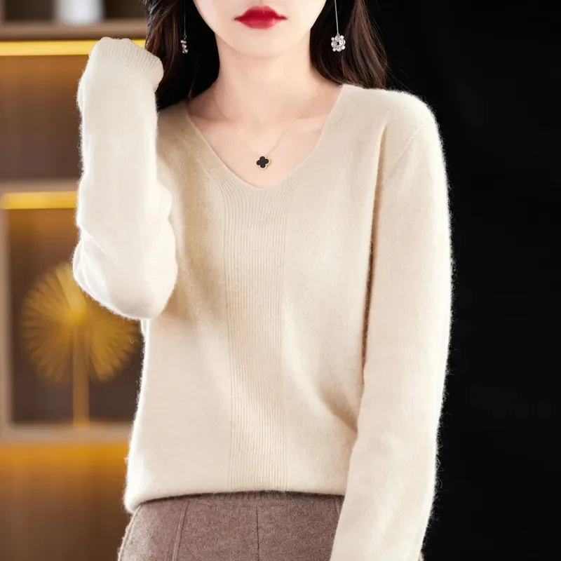 

Autumn Winter Women Sweater 2023 Korean Fashion Knitwears Warm Long Sleeve V-neck Knit Pullovers Slim Fit Bottoming Shirt Jumper