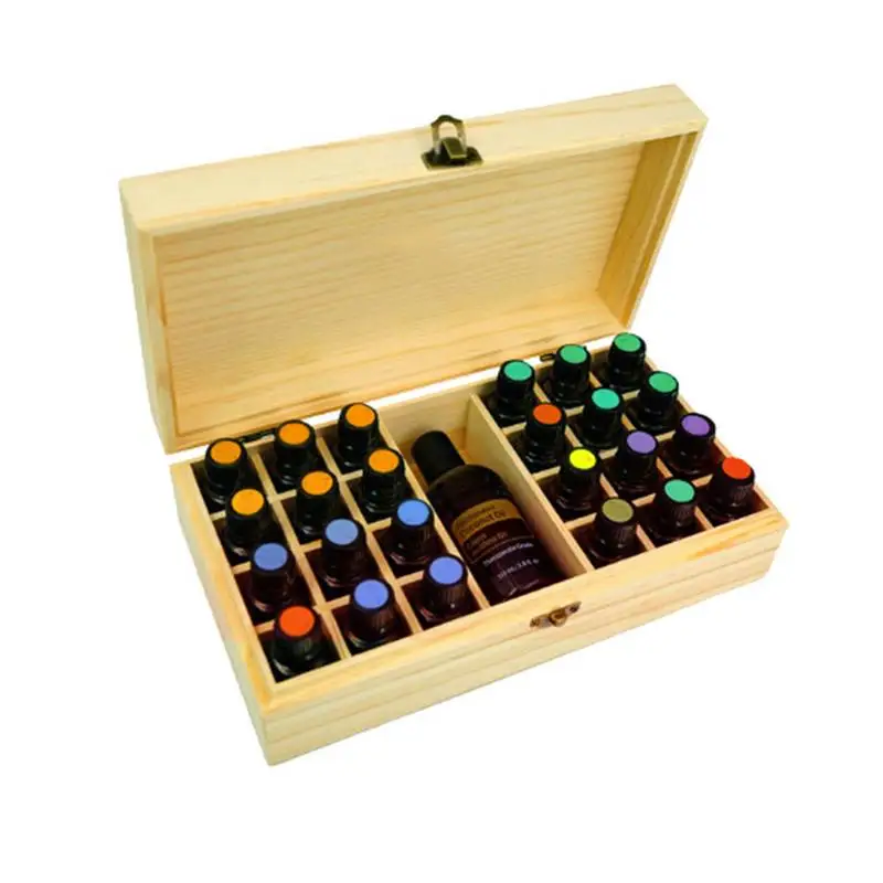 Essential Oil Case 24 Bottles 5ML10ML 15ML Perfume Oil Essential Oil Box Wooden Portable Carrying Holder Nail Polish Storage