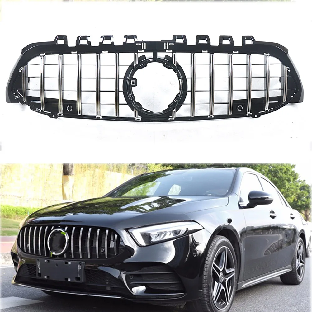 Grill Front Grille For Mercedes Bezn A Class W177 A180 A200 A250 A45 2019-2022 GT Style Black/Silver Upper Bumper Hood Mesh Grid