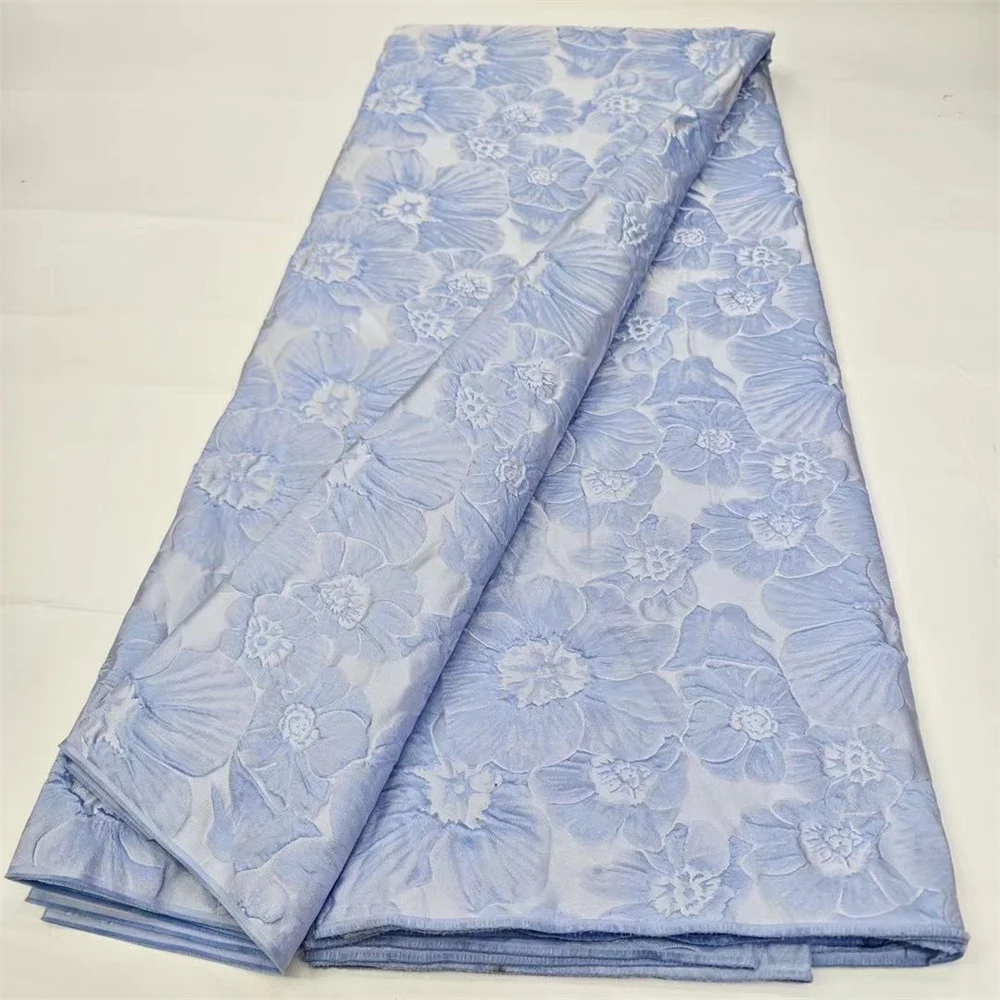 

Blue African Jacquard Brocade Fabric Nigerian Women Damask Gilding Lace Material Brocard Tissu 5Yards For Party Dress DJB79