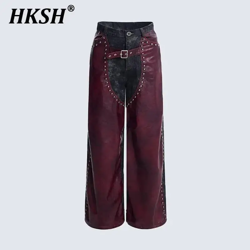 

HKSH Spring New Men's Tide Original High Street Heavy Craft Rivet Leather Vest Punk Dark Waistcoat Chic Casual Pants Sets HK6131