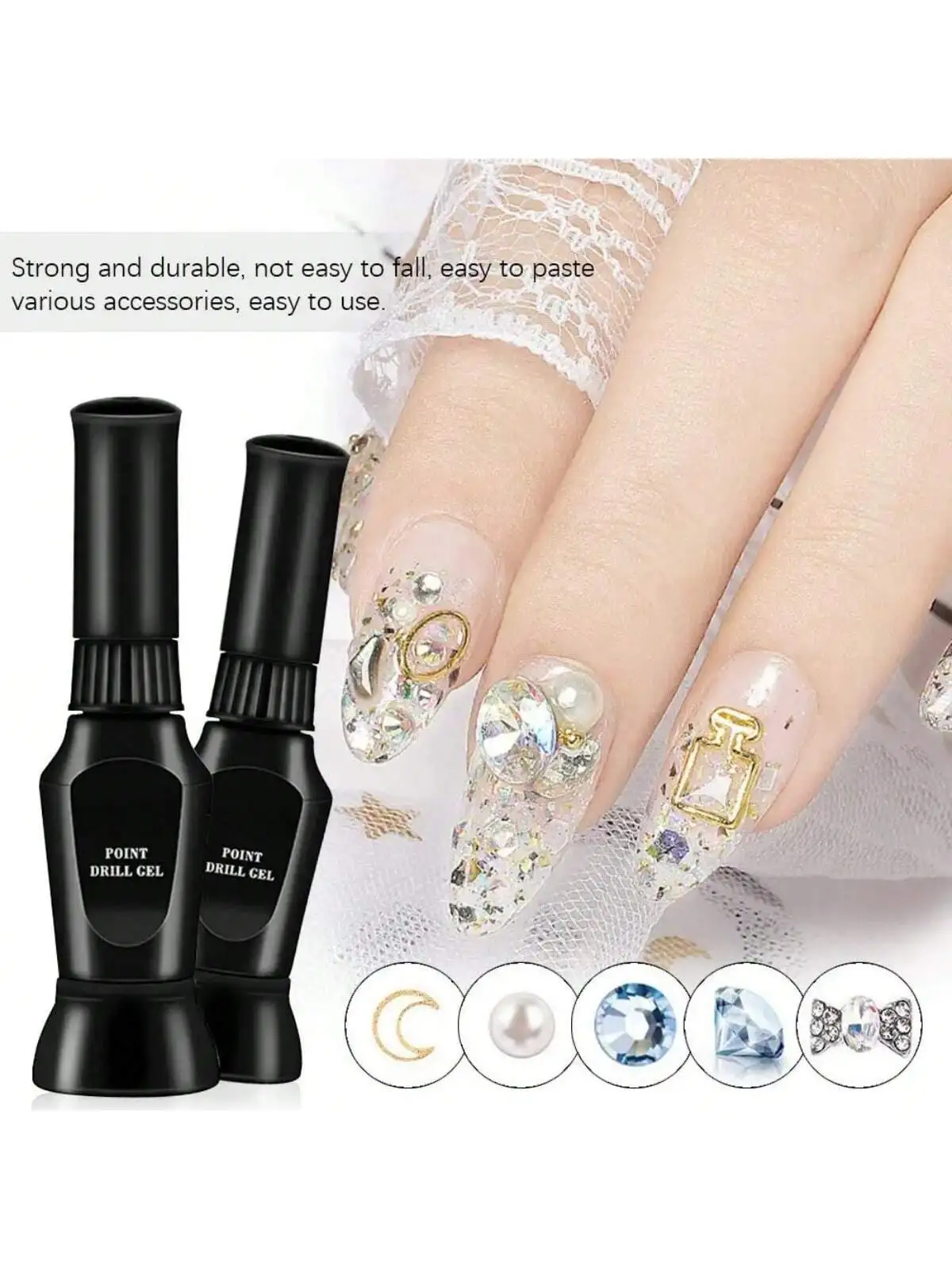 Schwarz friday 10ml punkt bohrer gel kleber hybrid uv gel nagellack maniküre strass dekoration mit pinsel uv led vernis semi p