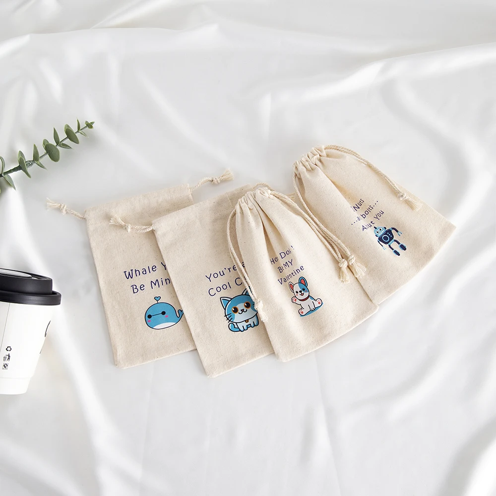 5 Stück Schmuckbeutel mit Kordelzug aus Musselin-Baumwoll-Canvas, Valentinstag-Geschenkbeutel für Süßigkeiten, Geschenke und Leckereien, Tasche für Kinder und Jungen, Partygeschenke – Detail 8