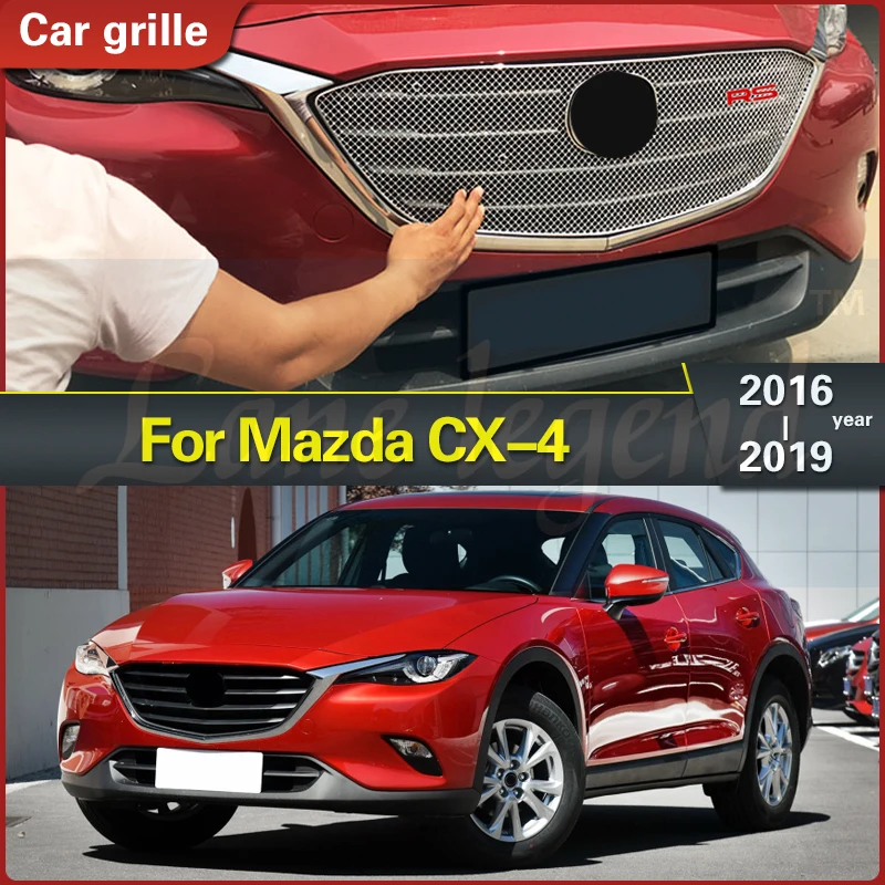 Car Sticker Body Protect Detector Trim Front Up Grid Grill Grille Parts Honeycomb Mesh for Mazda CX-4 CX4 2016 2017 2018 2019