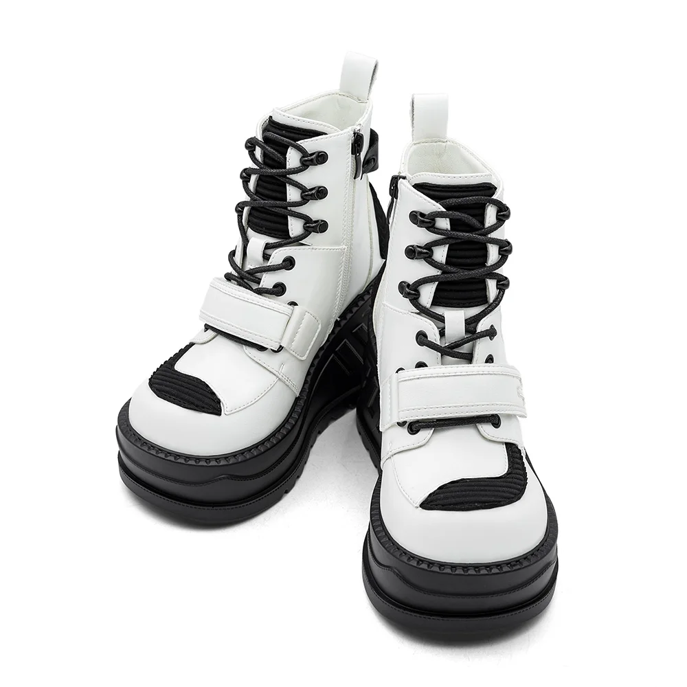 Gothic Ankle Rock Boots 2026 New Punk Style Women Shoes Lace Up Heel Height 9CM Platform Shoes Woman Metal Decor Woman Sneakers