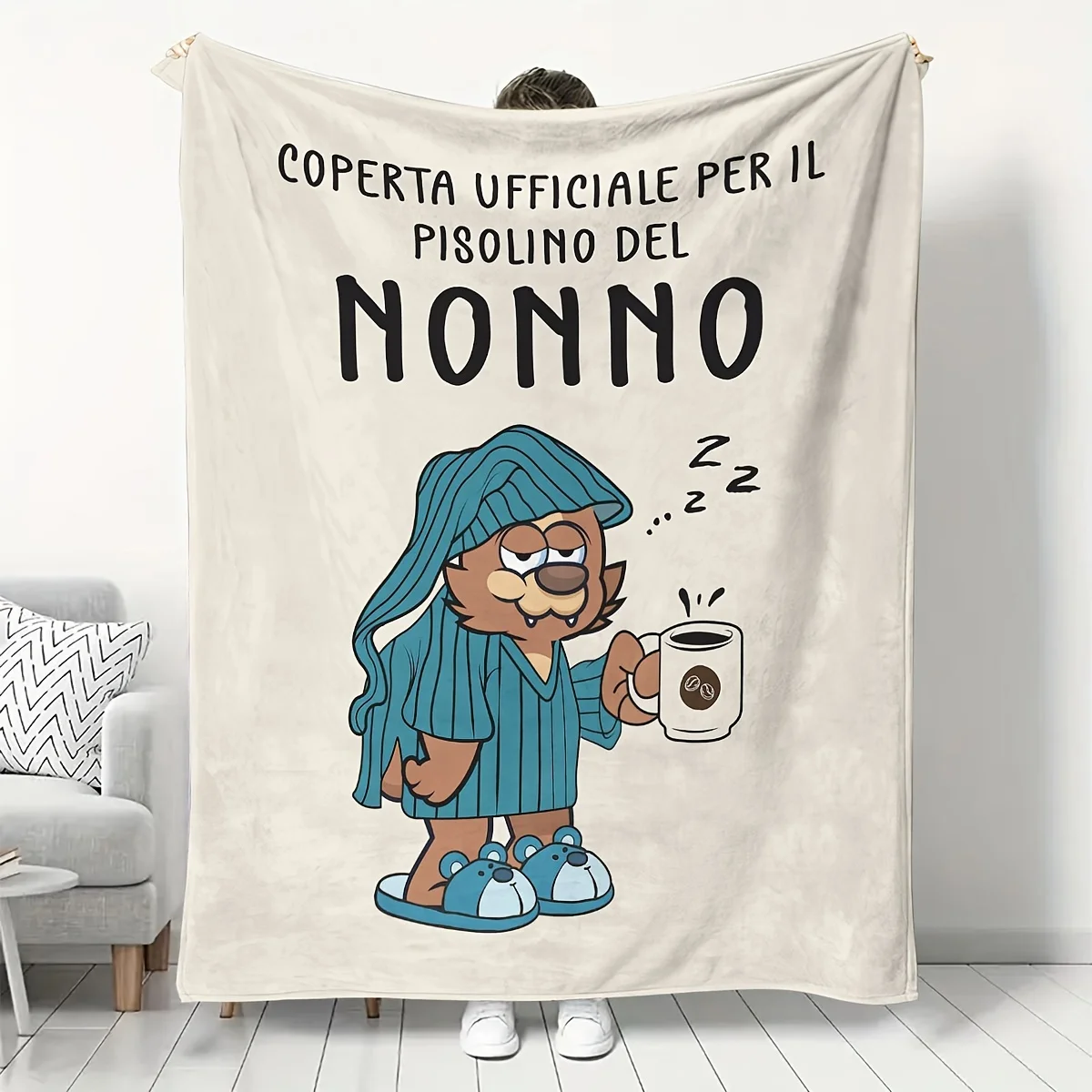 Manta Oficial Italian Nonno para la Siesta - Diseño Divertido de Oso y Café para Regalos de Abuelo y Siestas Acogedoras