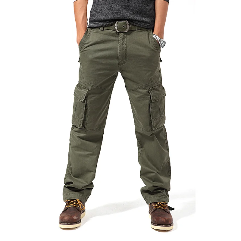 Big Size Spring Autumn Overalls Long Pants Men Outdoor Hiking Camping Hunting Windproof Pocket Loose Army Tactical Trousers