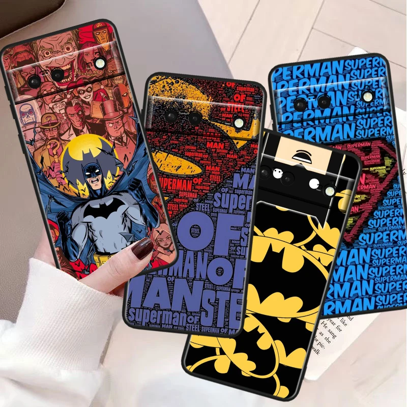 Superman Batman For Google Pixel 8 7A 6A 5A 5 4 4A XL Pro 5G Black Soft Shockproof Phone Case