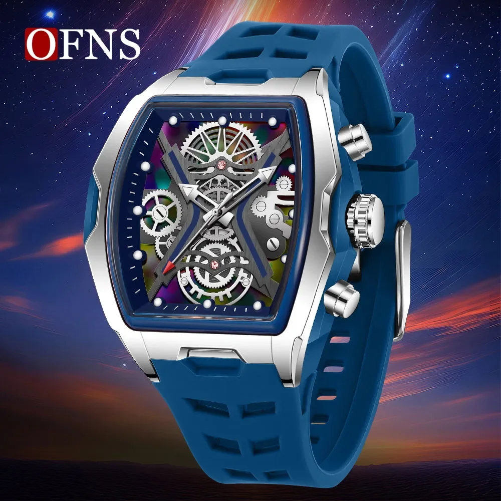 

OFNS 1213 Quartz Men's Colorful Dial Fashion Military Sports Hollow Watch Silicone Strap Classic Clock 2026