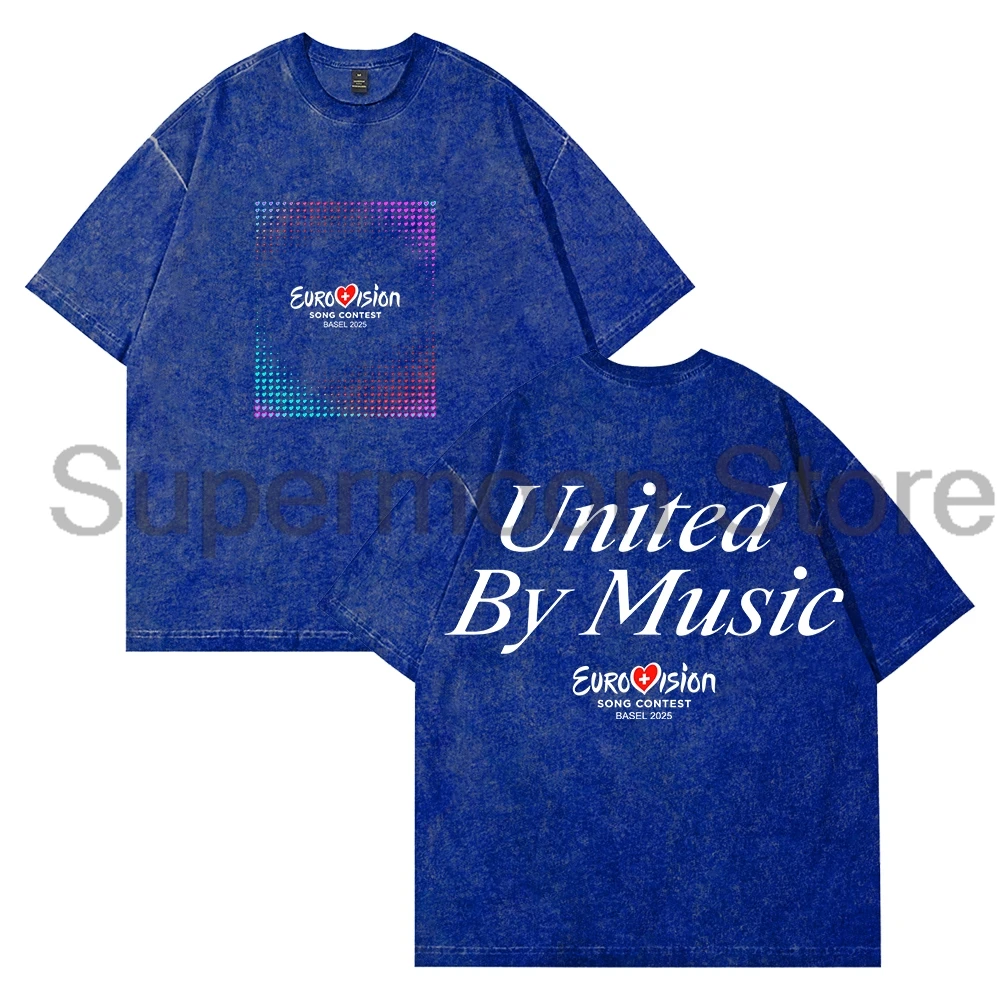 Concours Eurovision Unity Shapes Love Eurovision 2025 T-shirt délavé col rond manches courtes coton T-shirt femmes hommes haut