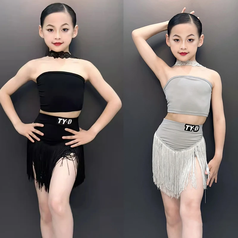 

Children'S National Standard Latin Dance Clothing Girls Latin Dance Fringed Dresses Kids Performance Dancing Wear DW10771