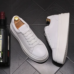 men fashion platform shoes lace-up genuine leather flats shoe breathable white sneakers party prom dresses youth footwear zapato