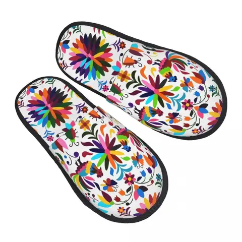Mexican Otomi Birds  Guest Slippers for Bathroom Women Custom Print Folk Flowers Art House Slipper