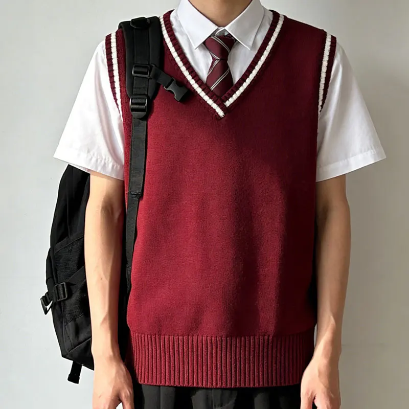 

Мужской вязаный жилет без рукавов, благородный красный, в японском и корейском стиле, для школьной формы, азиатской школьной формы JK, студенческой формы Seifuku
