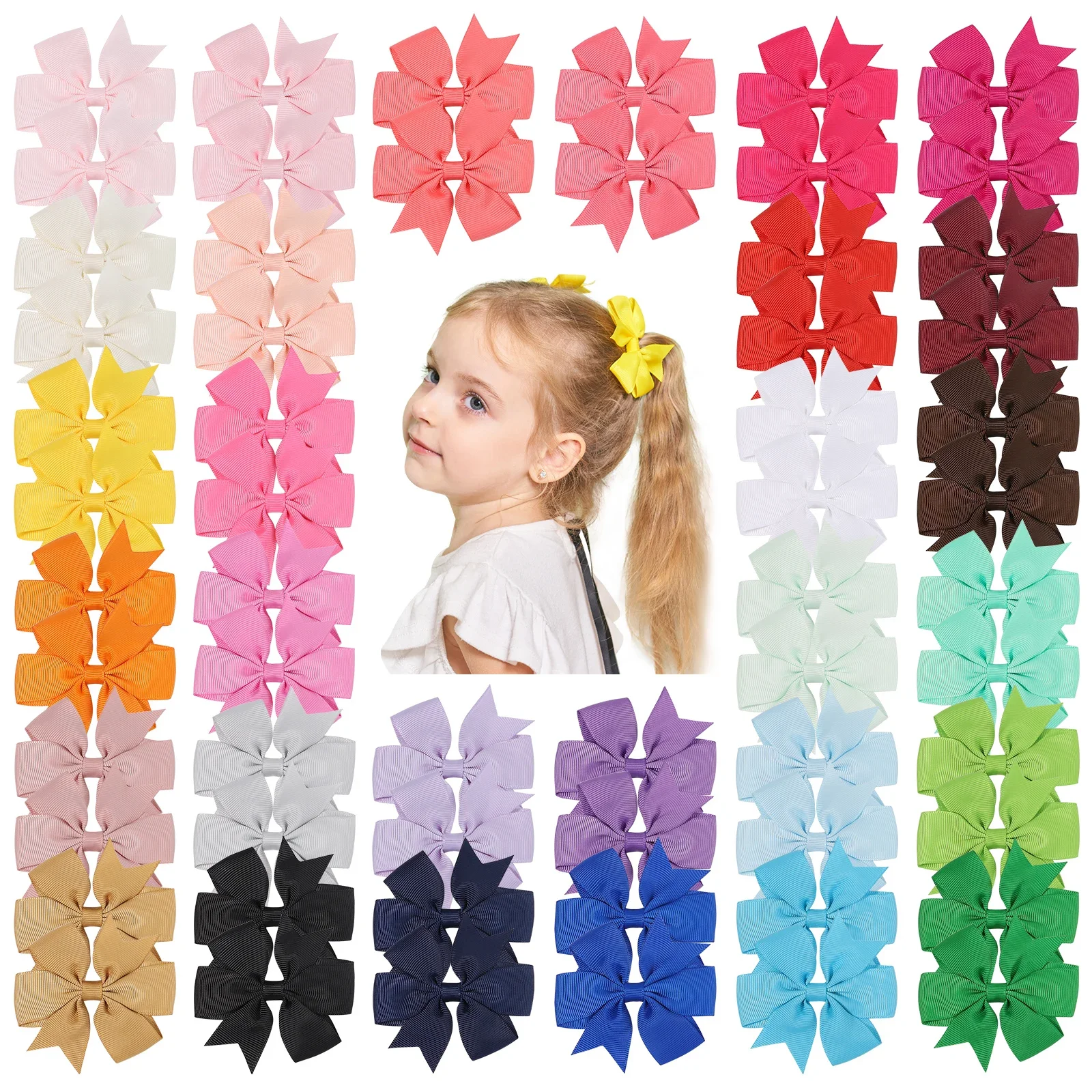 20pcs/set Sweet Random Candy Color Bow Hair Clip for Baby Girls Cute Ribbon Hairpin Kids Headwear Kids Hair Accessories Gifts