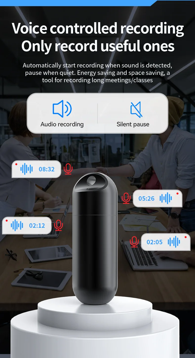 S1+ 펜던트 디지털 음성 녹음기, HD 소음 감소 AI 음성 활성화 녹음기, MP3 플레이어 및 USB 디스크, 회의/수업용