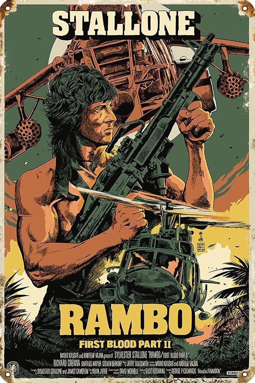 Rambo: First Blood Part II película Metal Vintage cartel de estaño para interior exterior patio hombre cueva garaje Bar decoración de pared arte 8x12 pulgadas